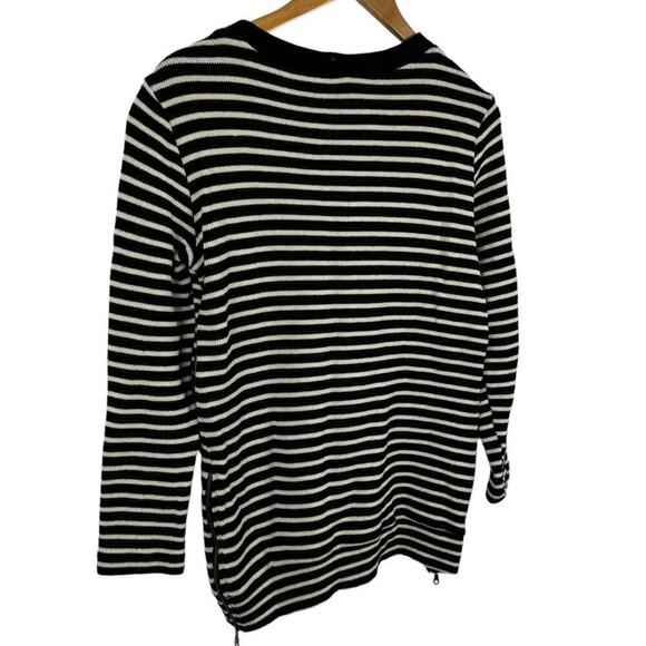 Drew Striped Black White Side Zipper Pullover Jumper Sweater Size Medium - Picture 8 of 11